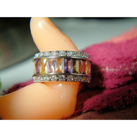 Multicolor Platinum Ring Set With CZ - Picture 6 of 8